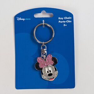 Disney Store Minnie Mouse Rhinestone Keychain Pink Bow NEW!